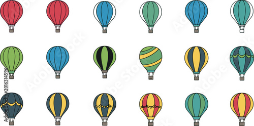 Tableau sur toile Colorful hot air balloon icon collection with different patterns for travel adve