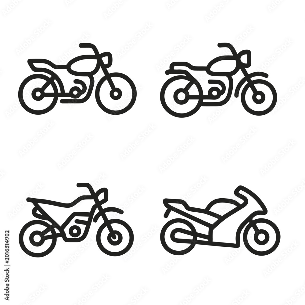 Naklejka premium Four minimal motorcycle icons on gradient background for modern design