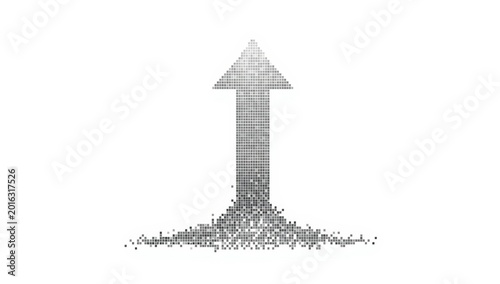 Upward arrow made of small dots digital technology concept on a white background