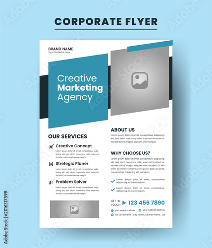Professional Corporate Business Flayer Design. Marketing Abstract Flyer. Modern One Pager Template