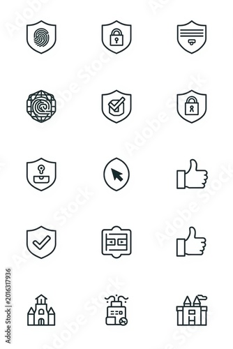 Security and protection line icons set with fingerprint lock shield and house symbols