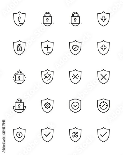 Security and protection icons set line style isolated on a white background high quality