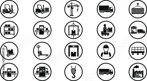 Logistics and Transportation Flat Icons Set Delivery Symbols Isolated on Transparent Background