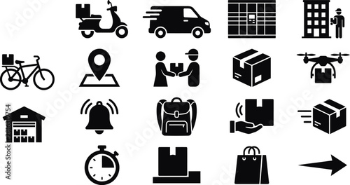 Logistics and Delivery Icons Set Transportation Symbols Flat Design Isolated on Transparent Background