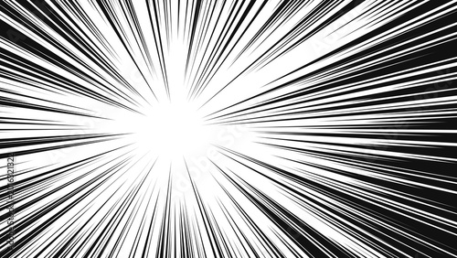 Obraz na plátně Asymmetric manga radial speed burst effect, high-contrast black and white comic