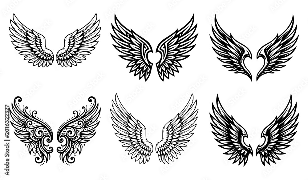 Naklejka premium Angel wings vector tattoo logo emblem design set