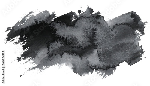 Abstract dark ink wash blot on white background