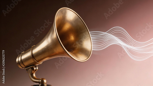 Vintage gramophone horn with sound waves perfect for eye-catching banners and modern web design