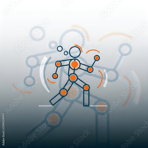 Abstract human figure in motion representing technology data or activity
