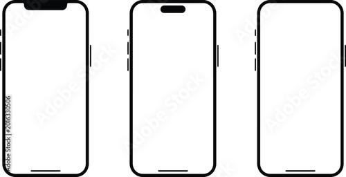 Smartphone mockup from different angles, mobile phone layout template set