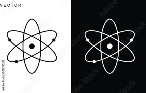 Foto Atom icon, atomic structure symbol, science education and research, nuclear ener