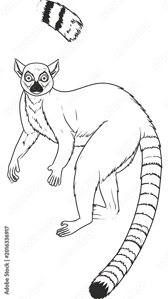 Fototapeta premium A black and white illustration of a lemur standing on its hind legs