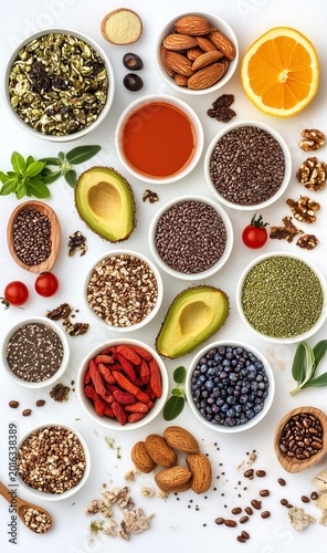health food selection on white background