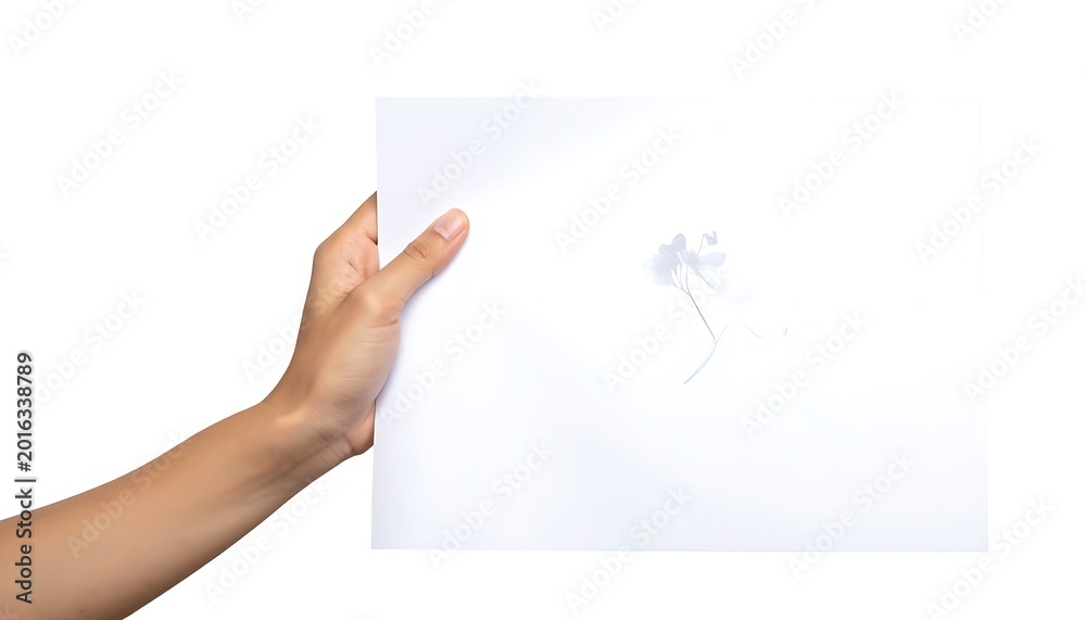 Obraz premium A hand holds a white paper with faint drawing