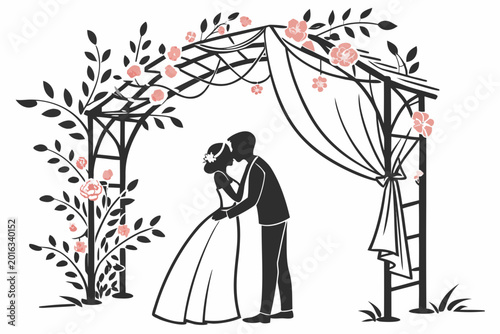bride and groom kissing