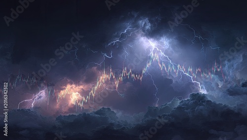 Dramatic Lightning Storm Over Dark Clouds.