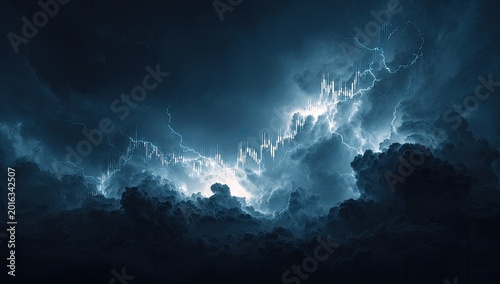 Dramatic Lightning Storm Illuminating Dark Clouds.