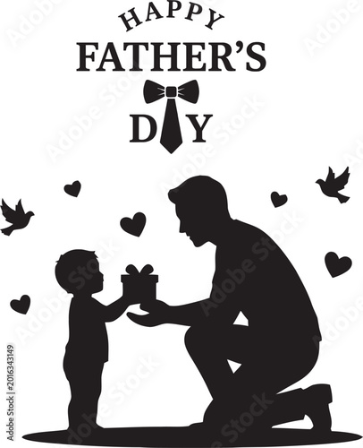 Happy father's day silhouette of man and child is giving gift to father