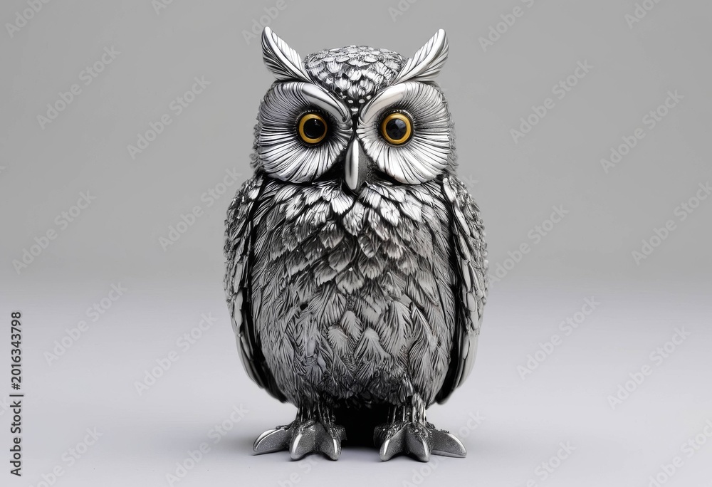 Obraz premium Exquisitely carved silver owl figurine