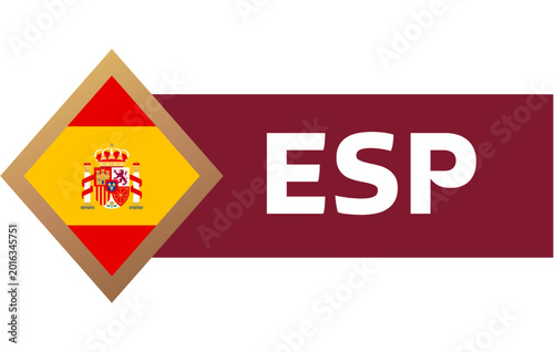 Foto Spain flag symbol with esp text on white background representing country code an