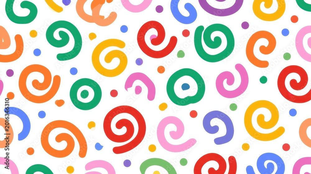 Fototapeta premium Colorful hand-drawn swirl pattern with vibrant spiral shapes on white