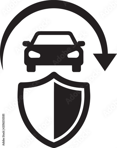 Car Protection Shield Icon Vector – Vehicle Security and Insurance Symbol Flat Design