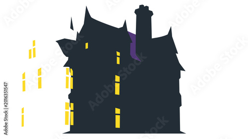 Spooky haunted Victorian manor vector icon featuring a mysterious Gothic mansion with colorful lines and intricate details, ideal for Halloween themes and mystic architectural illustrations.