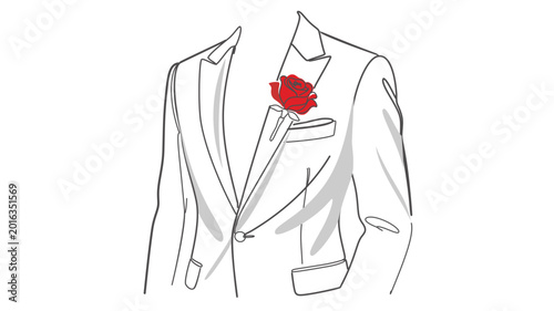 Sleek evening suit jacket vector icon with editable stroke, creative multicolored line graphic for groom's fashion, formal event attire, and sophisticated marriage celebration themes.
