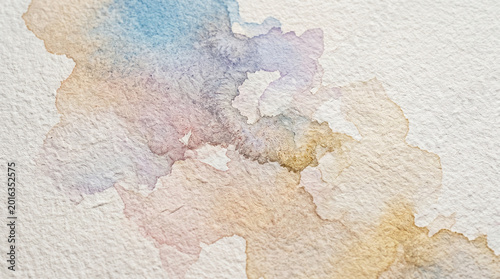 Abstract watercolor painting with soft pastel shades blending on textured paper, creating a fluid and organic visual background perfect for artistic design projects