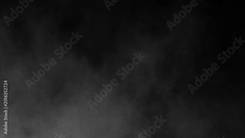 Realistic white smoke cloud billowing slowly across a dark black background for an atmospheric effect.