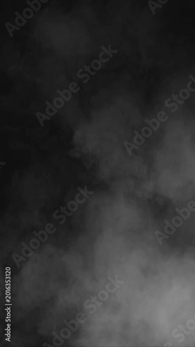 Realistic white smoke or fog rising slowly against a dark black background in vertical format.