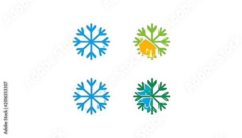 Four colorful snowflakes on a white background