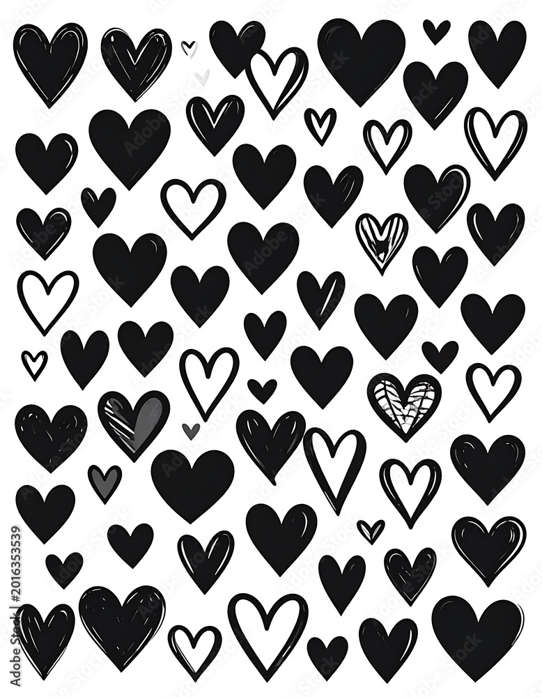 Fototapeta premium A collection of black hearts on a white background