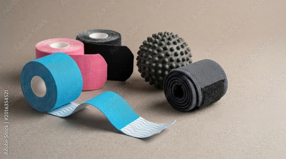 Fototapeta premium Object only macro detail of kinesiology tape rolls partially unspooled