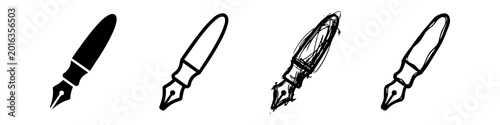 Schilderij op canvas Set of Fountain Pen Icons in Multiple Styles: Silhouette, Outline, Sketch, and D