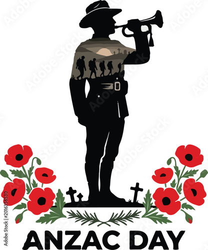 Anzac day soldier memorial poppy silhouette  .