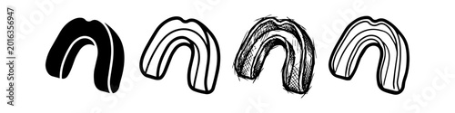 Schilderij op canvas Protective Sports Mouthguard Vector Illustration Set - Gum Shield Icons in Sketc