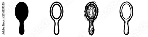 Photos Set of Hand Mirror Icons in Different Artistic Styles: Silhouette, Outline, Scribble, and Hand-Drawn Sketch