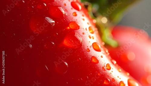 Ultra-realistic macro close-up of fresh red chili pepper, showing glossy skin texture, tiny water droplets, deep red color, soft natural lighting, shallow depth of field, isolated subject, photorealis