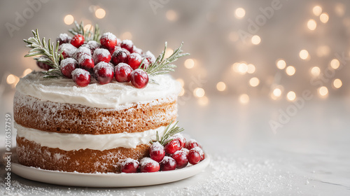 A festive cake decorated with cranberries and rosemary, holiday treats