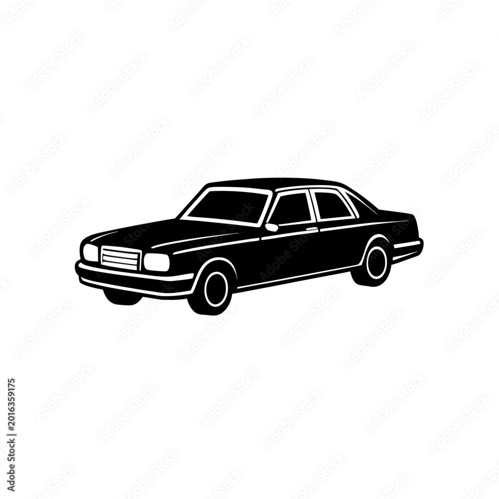 Obraz premium Silhouette of a classic black car sedan on transparent background