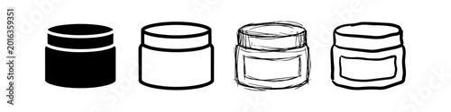 Quadro su tela Set of Cosmetic Jar Icons and Sketches: Cream Moisturizer and Balm Packaging Ill
