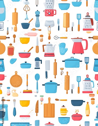 A colorful kitchen utensil pattern