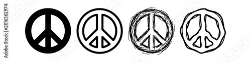 Cuadro en lienzo Set of Four Unique Peace Sign Icons in Various Styles Including Solid Outlined S