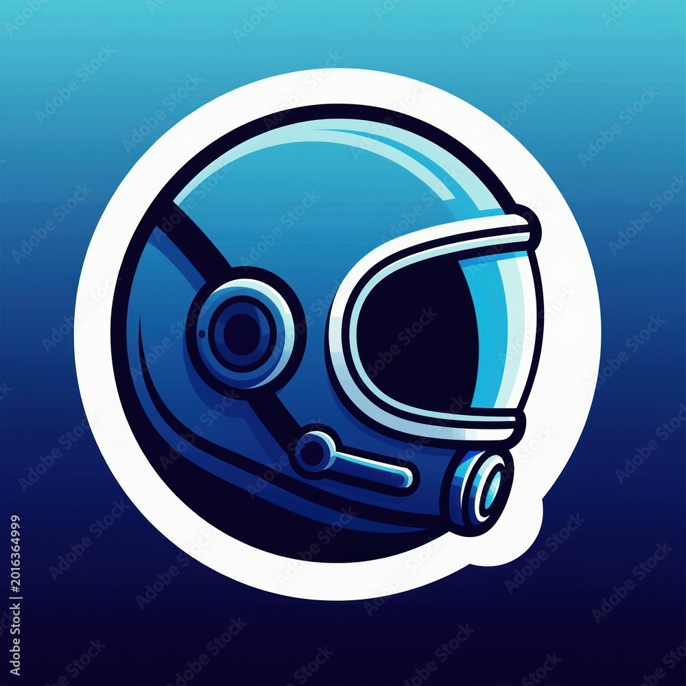 Fototapeta premium Futuristic astronaut helmet graphic with sleek blue lines and white accents. Modern space exploration tech logo concept for science or gaming.