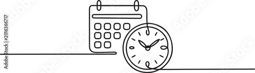 Fotografía Continuous one single line drawing of calendar and clock icon