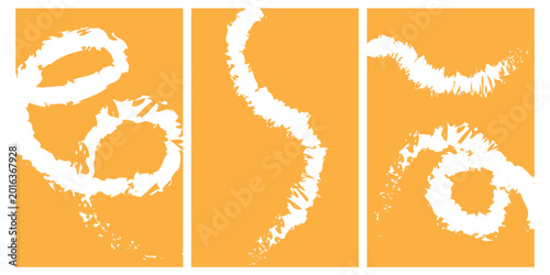Schilderij op canvas Vibrant orange and white abstract artwork triptych with expressive brushstrokes