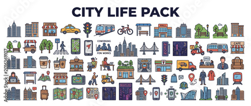 City life pack with various icons.