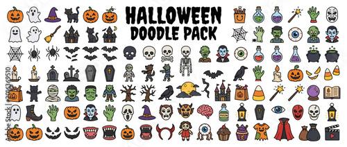 Halloween doodle pack with various icons.