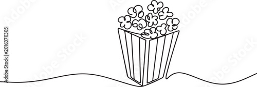 popcorn in paper box one continuous line drawing.one line Art icon drawing vector